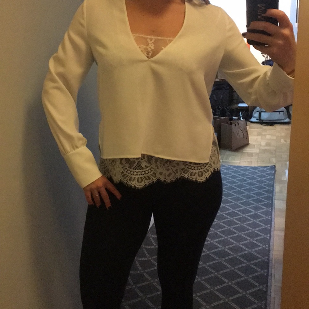 Zara white with lace underlay blouse